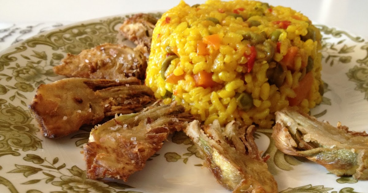 La Olla Vegetariana Paella de verduras... con alcachofas fritas de la abuelita Rosario.